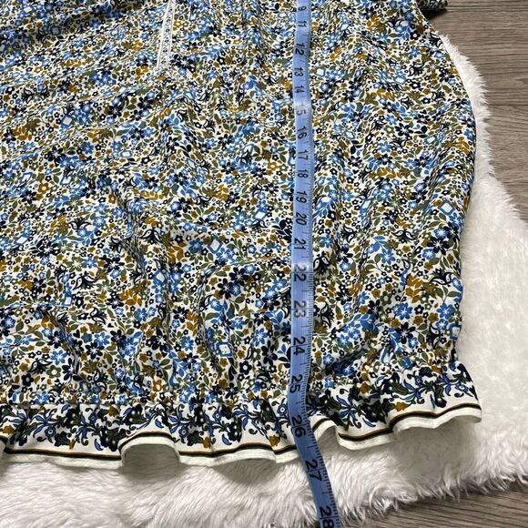 Max Studio Shirt Women Size Large Blue Floral Ruffle Spring Lightweight - Picture 8 of 8